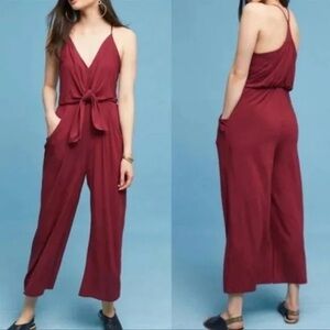 Anthropologie Moulinette Soeurs Willa Burgundy Wide-Leg Jumpsuit Size Medium